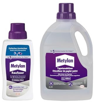 Metylan Raufaser Fertigkleister Konzentrat, für Raufasertapete, sofort verwendbar (1x500g) & Metylan Tapetenablöser Aktiv-Konzentrat, löst schnell und problemlos (1x 1l)