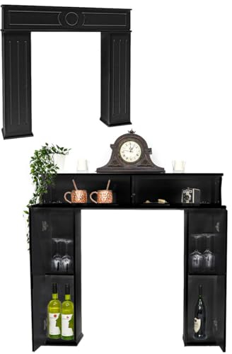 DuneDesign Caminetto Decorativo Finto con Ripiano Nascosto - 107x100 Cornice per Camino Finto Decorativo Natale - Cornice Camino Finto Camino Decorativo da Parete - Decorazioni Parete Legno Nero