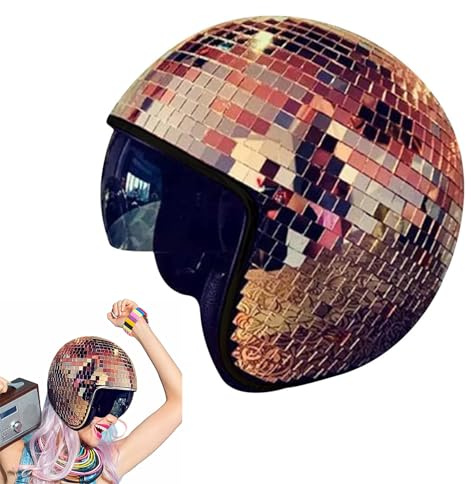 Disco Ball Mirror Hat Disco Ball Hats Disco Decor Helmets with Retractable Visor Glitter Mirror Glass Disco Ball Hat Helmet for Women Men Novelty Party Hat Shiny Sequins Baseball Cap (Rose Gold)