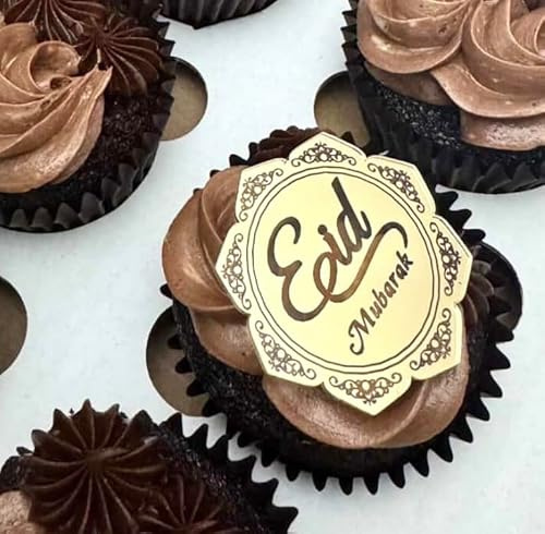 6 Eid Mubarak Cupcake Disc, Toppers, Acrylic, Gold, Cake Toppers, Gift Tags, Gift Wrapping, Charms, Cake Decorations.