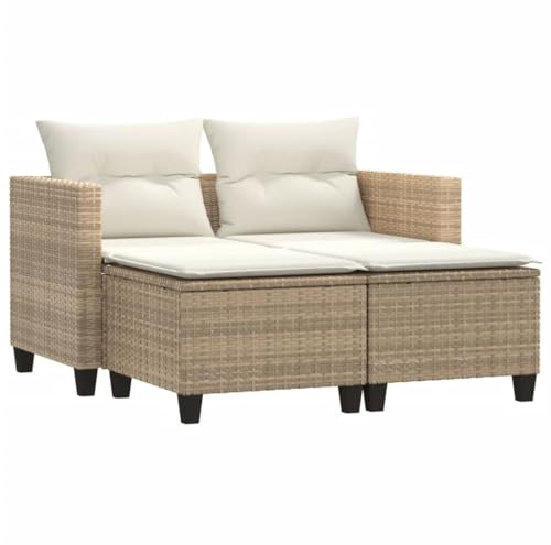 vidaXL Trädgårdssoffa 2-sits med pallar beige konstrotting