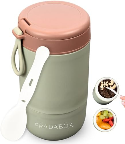 FRADABOX® Lunchkruka Delici, müslikopp to go, 2 våningar, yoghurtkopp med sked, läckagesäker för yoghurt, fruktgröt, müsli, mugg, meal prep lunchlåda för vuxna, BPA-fri, diskmaskinssäker
