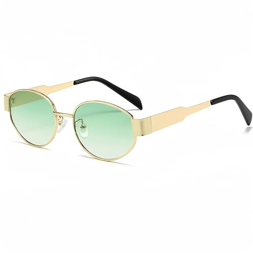 WDZAYXC Retro oval Metall modische Sonnenbrille für Damen Herren, UV-Schutz