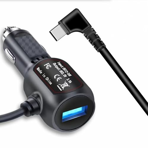 P16CS - Adattatore per accendisigari USB-C da auto, 5 V, 3 A, con cavo da 3,5 m, angolato di tipo C, per GPS, cellulare, non per dispositivi A pple