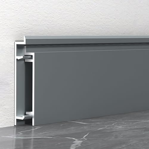 Raouoae Zócalo De Metal Anodizado 125cm – Juego De 4 Piezas Para Suelos De Parquet, Laminado Y Vinilo – Zócalos De Aluminio Para Suelos Modernos, Resistente Y Decorativo(Grau)