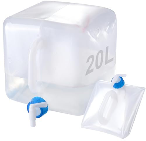 Aceromt Bidón de agua plegable 10L/20L – Tanque con grifo apto para camping, plegable y potable, incluye dosificador a prueba de fugas y asa