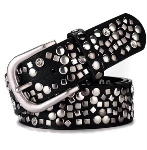 MGHN Nieten Gürtel Damen, Nietengürtel for Damen, Punk-Ledergürtel for Damen, Taillengürtel mit Nieten for lässige Jeanshosen, Rock-Metal-Gürtel, Ledergürtel for Damenjeans(95cm)