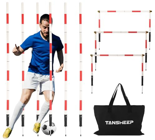 Tansheep Slalomstangen Fussball Trainingsset Slalom Poles 6 Slalom Stangen mit Tasche, 6 Agility-Stöcke mit Feder, 3 Horizontale Stöcke für Koordinationstraining, Slalom, Fußball, Hundesport
