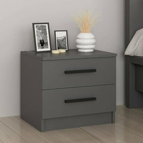 Dmora Comodino Chort, Comò Basso, Tavolino da Notte, Mensola da letto, 50x47 h40 cm, Antracite