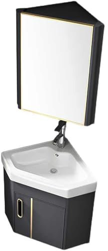 SXSYTR Badezimmer-Eckwaschbecken Mit Unterschrank, Wandwaschbecken Hängewaschbecken Wandschrank-Set für Kleine Räume, Waschbecken Wandmontage Mit Überlauf(38cm)
