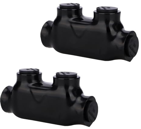 Baomain 2Pcs Insulated in-line Splice Connector Wire Connectors Multi Cable Connector, 2 Ports 3/0-6 AWG Wire Range Pre-Filled and Dual Sided Entry Dual Rated, Black PVC Coated UL Listed