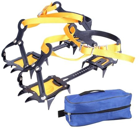 WENYOG Steigeisen 1 Paar EIS-Steigeisen, Edelstahl, 10 Zähne, Schneegriffe, Steigeisen, verstellbar, mit Tragetasche for Wandern, Klettern, Angeln, Joggen