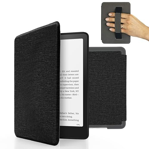 MyGadget Hülle für Kindle Paperwhite 12. Generation [ 2024 - SA569P - 7 Zoll ] mit Handschlaufe & Auto Sleep | Wake Funktion - Flip Case in Schwarz