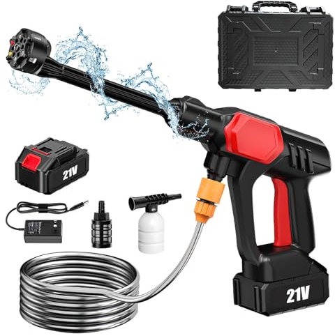21 V 100 Bar - Pulitore ad alta pressione senza fili, 10 L/min 600 W Hidrolavadora Portatile, pulitore ad alta pressione portatile senza fili con batteria, pulitore ad alta pressione (1 batteria + 1