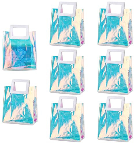 BENECREAT 8 Stück Holografische Transparente Tragetasche, 20x17.5x10cm Schillernde Handtasche Wiederverwendbare Wasserdichte PVC Handtaschen Zum Verpacken von Geschenken Reise Geburtstagsfeier