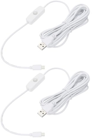 sourcing map USB Cable with 501 ON/Off Switch, USB Male to Micro USB Male Power Cable 3.0m for Digital Equipment LED Desk Lamp LED Strip White, Pack of 2