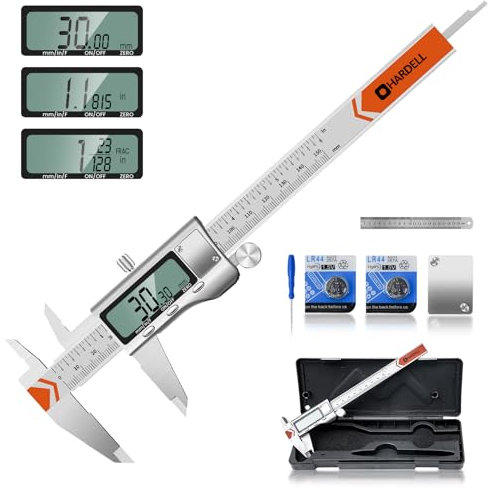Digitaler Messschieber, HARDELL 15,2 cm Messwerkzeug mit Edelstahl, Schutzdesign, einfacher Wechsel von Zoll metrischem Bruch, großer LCD-Bildschirm 150 mm