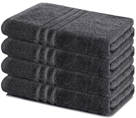 Lavea® 4er Set Duschtuch 70x140, 4 Stück, 100% Baumwolle Frottee, saugstark, weich und strapazierfähig, waschbar 60°C, trocknergeeignet, Handtuch, Handtücher, Duschtücher, Anthrazit