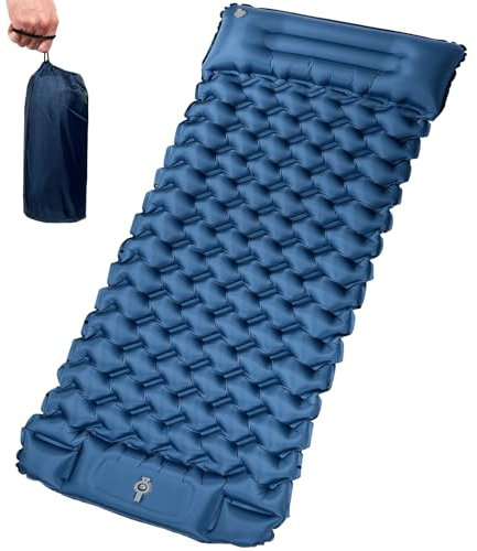 Zeawavsl Materassino da Campeggio, Letto Gonfiabile Ultraleggero Materassino, Impermeabile Materassino Aria con Pompa a Pedale e Cuscino per Viaggio, Campeggio, Tenda (Blu Navy)