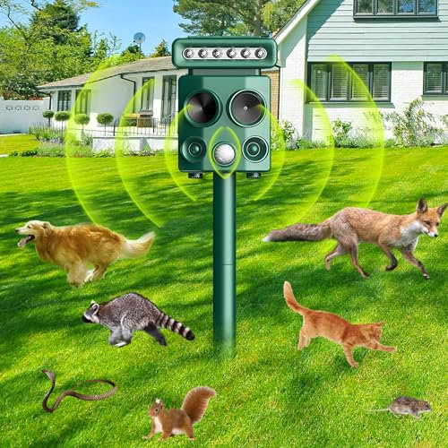 Ultrasonic Cat Repellent for Garden, Waterproof Fox Repellent Ultrasonic with 4 Modes, Cat Deterrents for Gardens for Farm Dogs Birds Squirrels Deterren (7017)