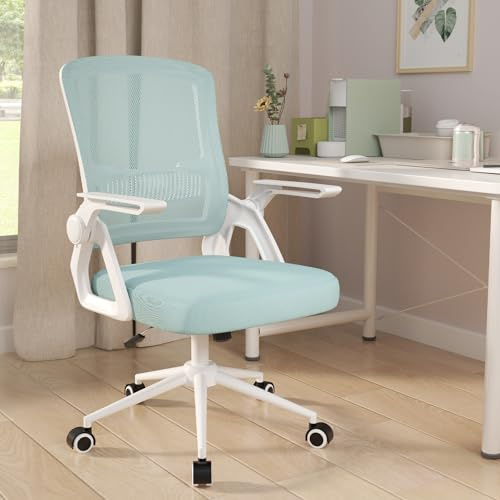 naspaluro Bürostuhl Ergonomisch mit Hochklappbare Armlehnen Grün | Schreibtischstuhl , Drehstuhl mit Netzbespannung, Lordosenstütze, Höhenverstellbarer, Wippfunktion, Gepolstertem Sitzkissen