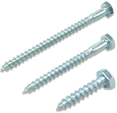 Lot de 30 M6 Vis à tête hexagonale en acier au carbone, Vis autotaraudeuses, vis à tête hexagonale, pour bois, maçonnerie/brique, étagères, fixation murale, fixation(30 mm, 60 mm, 90 mm)