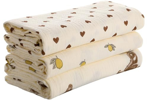 GSrenyu 3 Pz Grandi Panni di Mussola Per Bambino 100x100cm Coperte di Mussola 100% Cotone Swaddle Coperta Panni per Neonati Nuove Mamme