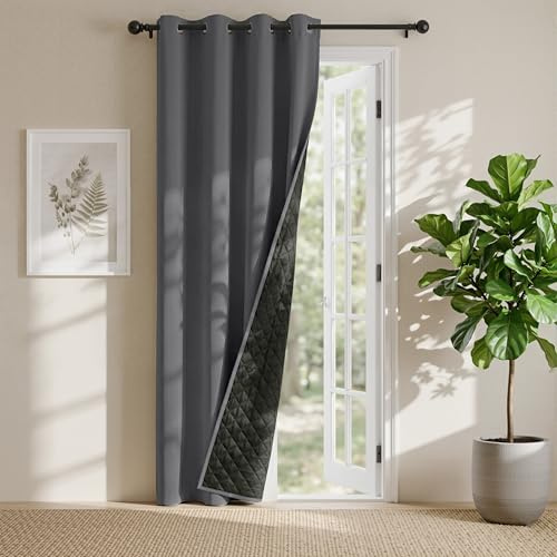 PONY DANCE Türvorhang Hitzeschutz Dicke Gardinen Blickdicht 100% | 1 Stück H 220 x B 140 cm, Grau, Verdunkelungsvorhang, Doppellagig, 100% Blickdicht, mit Ösen, Wärmeisolierend, Schwer