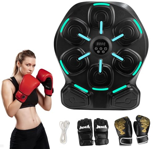 Music Boxing Machine, Boxmaschine mit Musik, Boxautomat | mit 8 Weiche Schlagpunkte, 9 Trainingsmodi, Wandmontage ohne Bohren, mit 2 Handschuhen, für Heimfitness