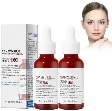 Siero Viso Al Retinolo Con Vitamina B3 | Siero Anti-Aging per Linee Sottili E Rughe | Idratante E Rassodante | Formula Delicata | Confezione Da 2 Pezzi