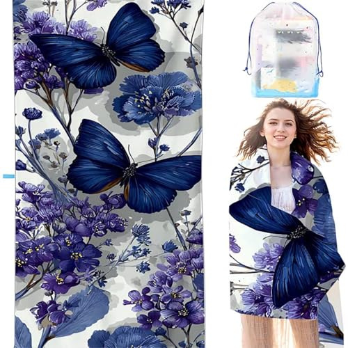 BEIJUYHU Telo Mare Grande 90x200 cm Viola Telo Mare Microfibra Assorbente Antisabbia Asciugatura Rapida Uomo e Donna Regalo Stuoia Spiaggia Farfalla per Piscina/Spiaggia/Picnic/Viaggi SYX9 2-2