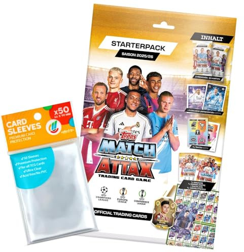 Bundle mit Topps Match Attax Champions League 2025/26 Trading Cards + Exklusive Collect-it Hüllen (1 Starter)