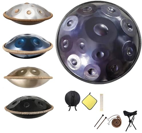 Handpan Avanzato 55,8 cm per Adulti, Handpan in Acciaio da 9/10/12 Note, Strumento Musicale Pan in Re Minore 432Hz/440Hz con Borsa Morbida per Handpan(Blue,432HZ/12Note)