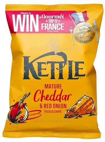 Kettle Chips Mature Cheddar & Onion Crisps 40g – Pack of 54 | Gourmet Hand-Cooked Potato Chips