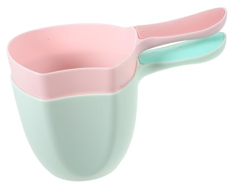 ARTIBETTER 2 piezas Cucharón de Agua de Plástico Ergonómico para Cocina y Baño de Rosa y Verde Utensilio Versátil para Ducha Lavado de Cabello y Jardinería