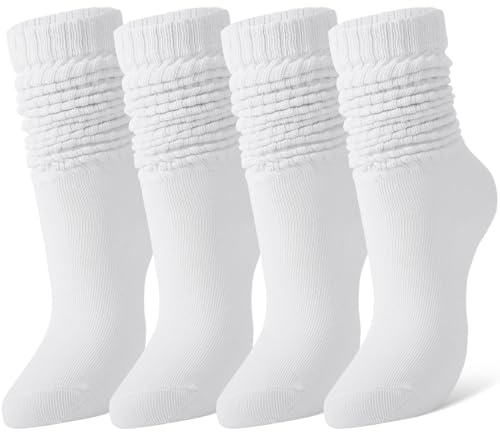 Zuimei 4 Pairs Slouch Socks for Women Knee Extra Long Socks | Knit Scrunch Stacked Calf Socks Novelty High Long Boot Sock for Women Girls Party Daily Dance Sports Party