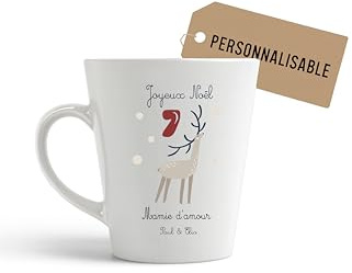 Générique Mug Noël personnalisable – texte entièrement modifiable – Cadeau de Noël personnalisé (Mamie, Marraine, Nounou, Parrain, Tata…) – Tasse céramique imprimée – Modèle renne