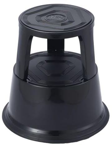 Black Metal Round Rolling Kick Step Stool with Castor Wheels and 150kg Load Capacity