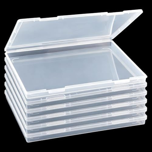 Pack de 6 boîtes d'archivage A4, boîte en plastique transparente avec couvercle, boîte de documents empilable A4, boîte de rangement portable pour documents, magazines, lettres, albums photos, photos