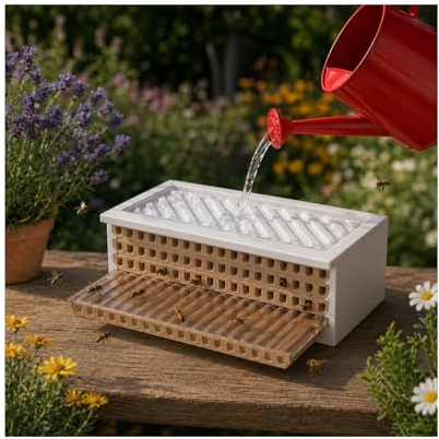 Wildbienenhotel mit Beobachtungsschublade & Tränke für Bienen | Insektenhotel PRO2 Nisthilfe wetterfest | Bienenhaus Garten Deko als Bienenhotel (M weiß)