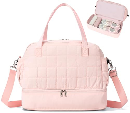 Outplea 30L Reisetasche mit Schuhfach & Nassfach, Weekender Damen Handgepäck Tasche, Leichte Puffer Kliniktasche Geburt, Rosa