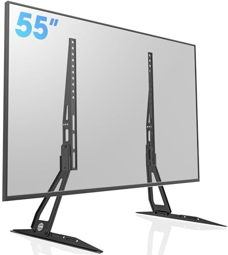 FITUEYES Universal TV Stand Legs, Tabletop TV Pedestal Feet, Compatible with 32-55 Inch TVs, ±6°Tilt, Height Adjustable for Flat&Curved Screen, VESA 75x75 to 600x400mm, Max Weight 50kg, Black