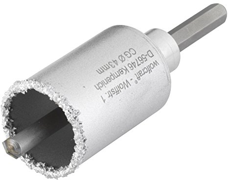 wolfcraft Corona de perforación recubierta de carburo de tungsteno, con adaptador I 3894000 I Para instalaciones sanitarias y eléctricas en paredes de ladrillo y piedra; profundidad de corte: 55 mm