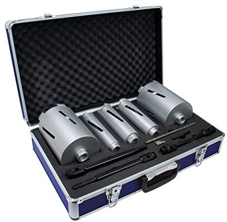Mexco DCX90 Slotted Dry Core Drill, High-Performance Diamond Core for Drilling Masonry Materials – 38mm-127mm, 11 Piece Kit with Storage Case