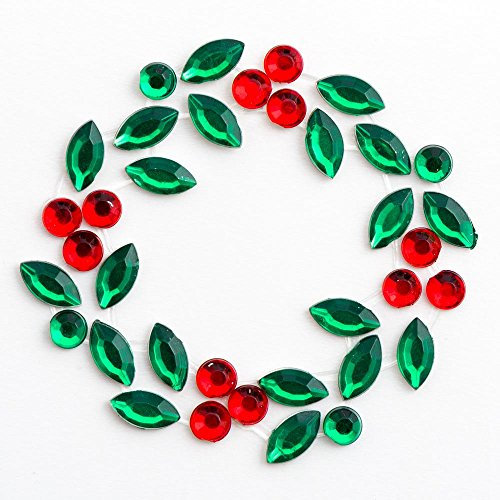 3.5cm Christmas Holly Wreath - Self Adhesive Diamante Rhinestone Gem Craft Sticker (6 Pieces)