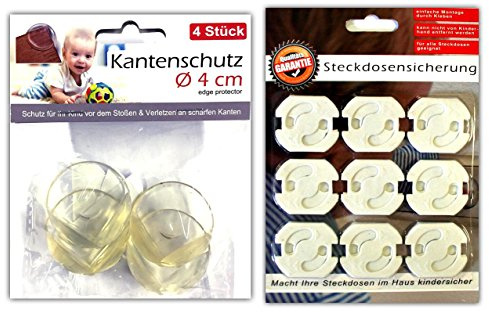 4 Stück Kantenschutz rund Ø 4 cm + 9x Steckdosensicherung Kindersicherung