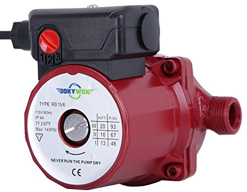 BOKYWOX 110V NPT3/4'' Domestic Hot Water Circulation Pump 3-Speed Hot Water Recirculating Pump 93W Circulator Pump for Solar Heater/Faucet(RS15/6R) Red