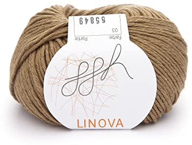 ggh Linova | Baumwolle mit Leinen Mischung | 50g Wolle zum Stricken oder Häkeln | Farbe 003 - Haselnuss
