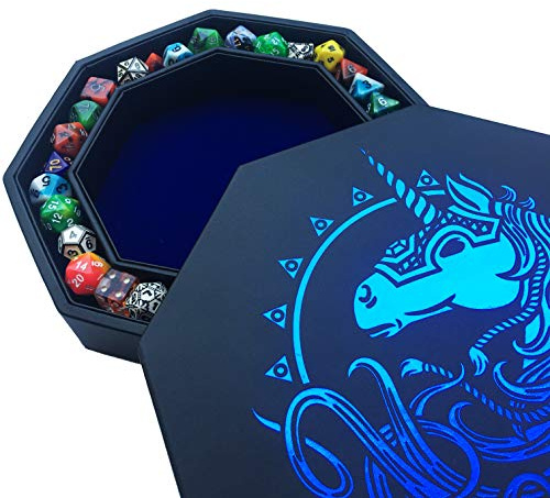 Fantasydice - Blau – War Unicron-Würfeltablett, 20 cm, achteckig, mit Deckel und Würfel-Bühnenbereich, für 5 Würfel-Sets (7/Sta