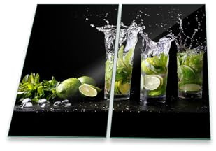 Herdabdeckplatte Abdeckung Ceranfeld Abdeckplatte Schneidebrett 2-Teilig 60x52 Lemon Grün Spritzschutz Glasplatte Ceranfeldabdeckung Schutz Herdschutz Sicherheitsglas Glasschneidebrett 2x30x52